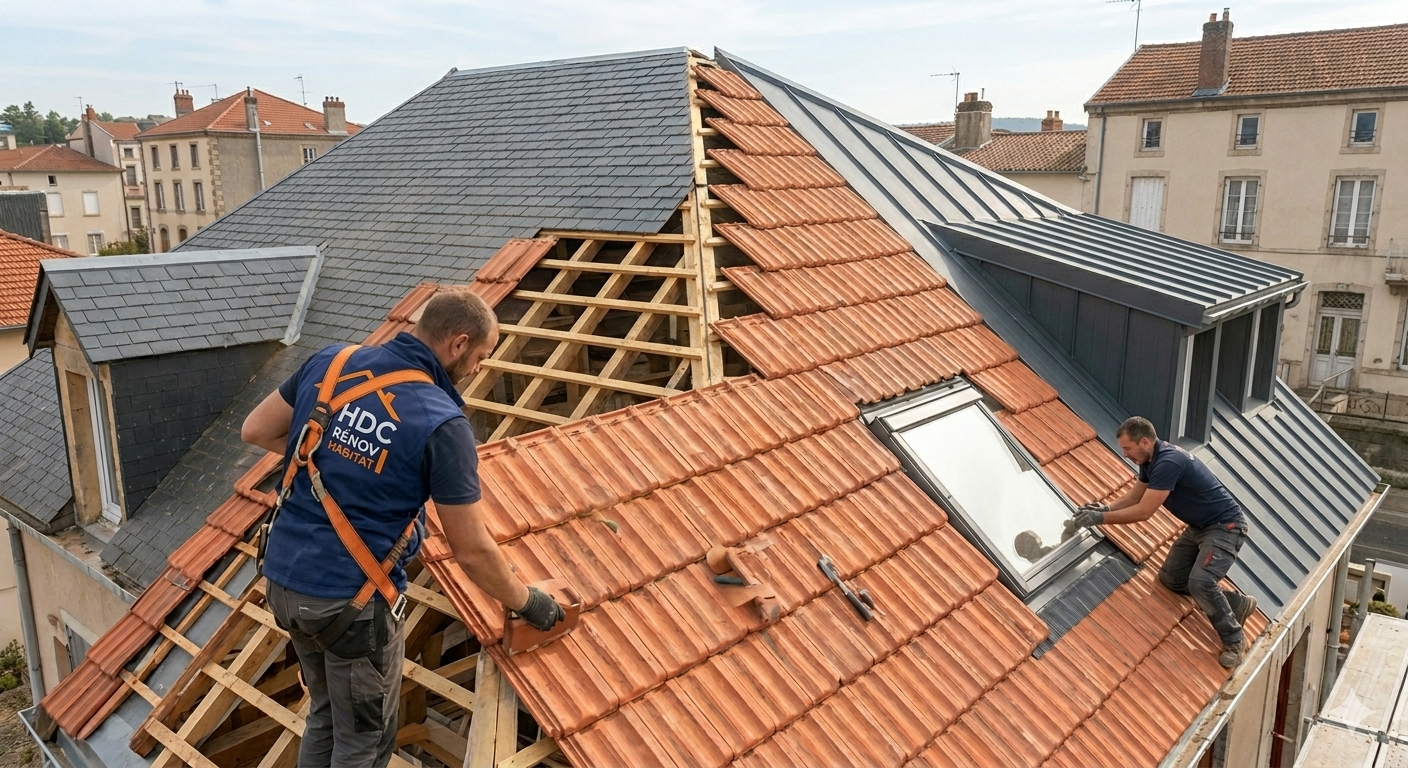 Réfection et remplacement de tuiles de toiture par HDC Rénov Habitat
